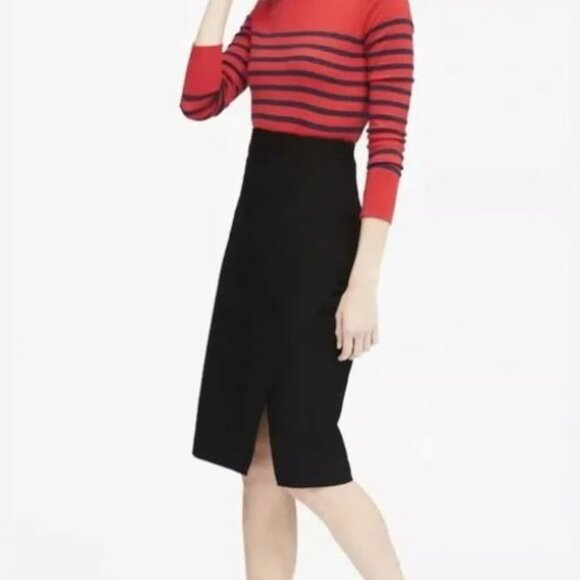 NWOT Banana Republic Bi-Stretch Wrap Side Slit Navy Blue Pencil Skirt (2 US) - Picture 1 of 15